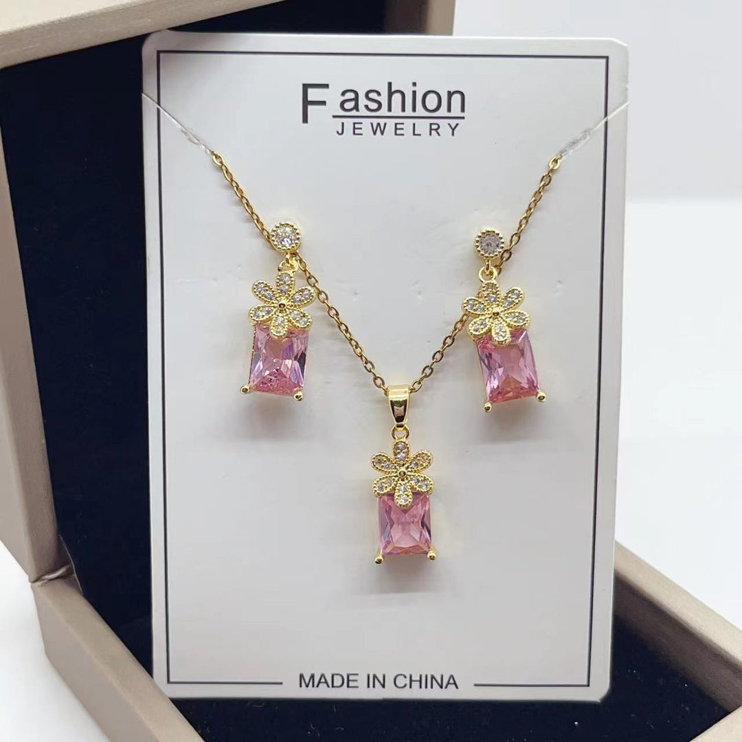 Copper Plated Real Gold Rectangular Necklace Suit Beauty hair & fashionfj