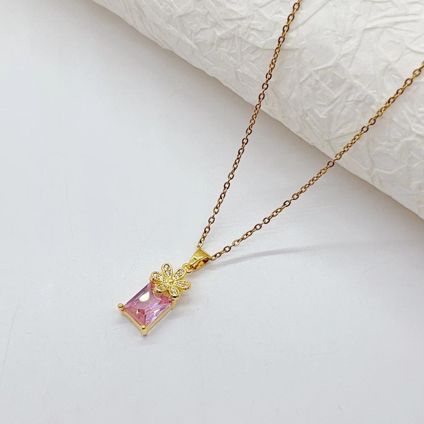 Copper Plated Real Gold Rectangular Necklace Suit Beauty hair & fashionfj