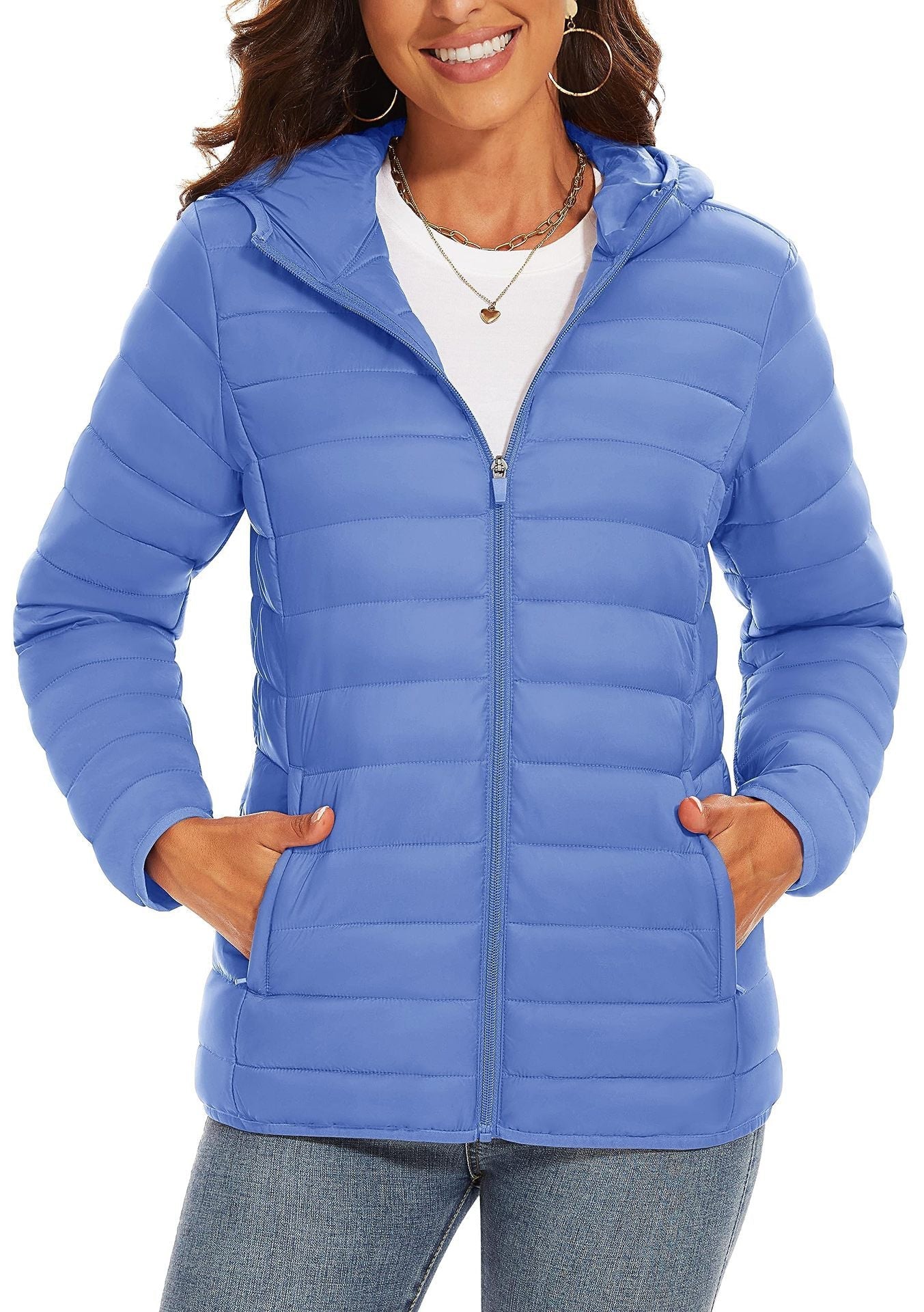 Hooded Down Jacket Zipper Winter Warm Coat Jacket Beauty hair & fashionfj