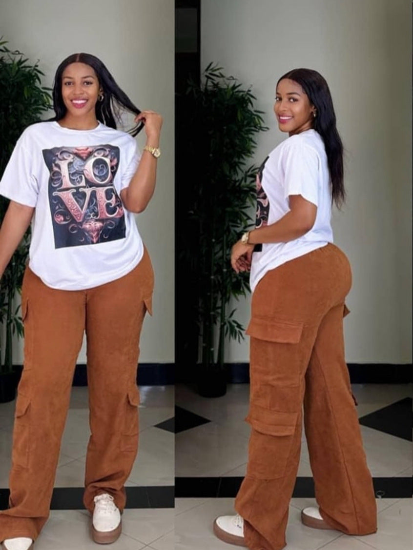 Simple Loose Pants Special Multi-bag Two-piece Set