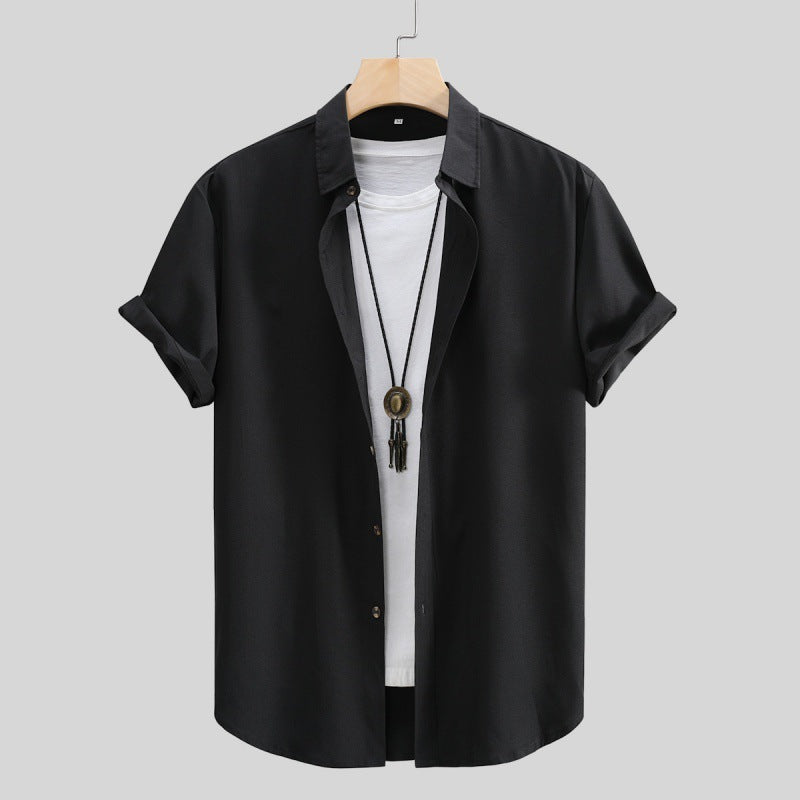 Men's Short-sleeved Shirt Solid Color Summer Beauty hair & fashionfj