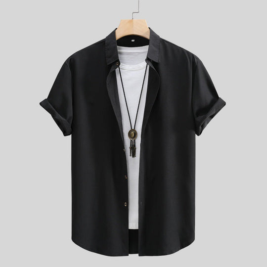 Men's Short-sleeved Shirt Solid Color Summer Beauty hair & fashionfj