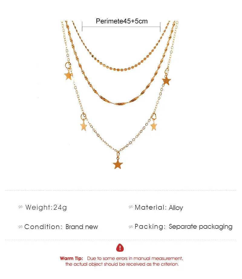 European And American Retro Metal Multilayer Star Clavicle Chain Beauty hair & fashionfj