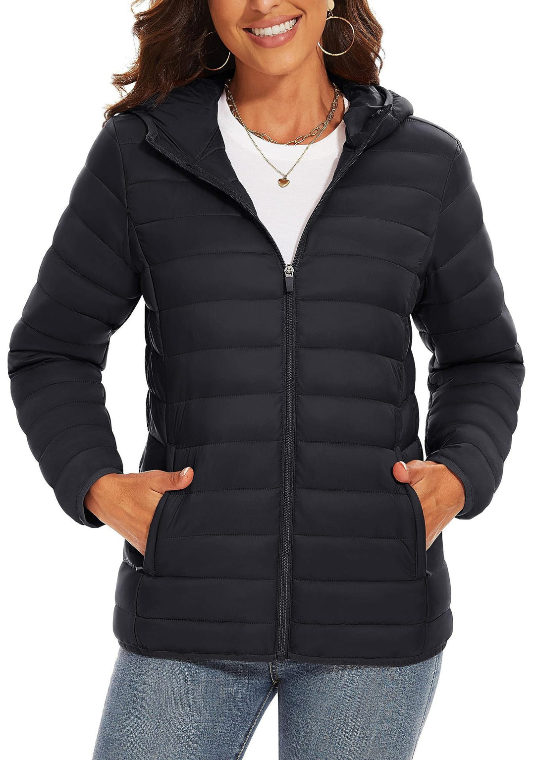 Hooded Down Jacket Zipper Winter Warm Coat Jacket Beauty hair & fashionfj