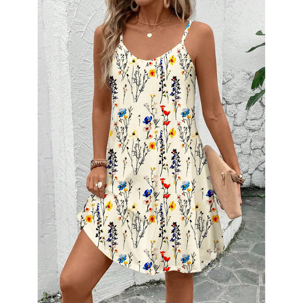 Casual Patchwork Sleeveless Printed Sling Women's Dress Beauty hair & fashionfj