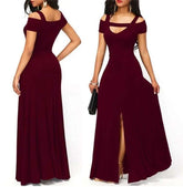 V-neck off-the-shoulder split long skirt Beauty hair & fashionfj