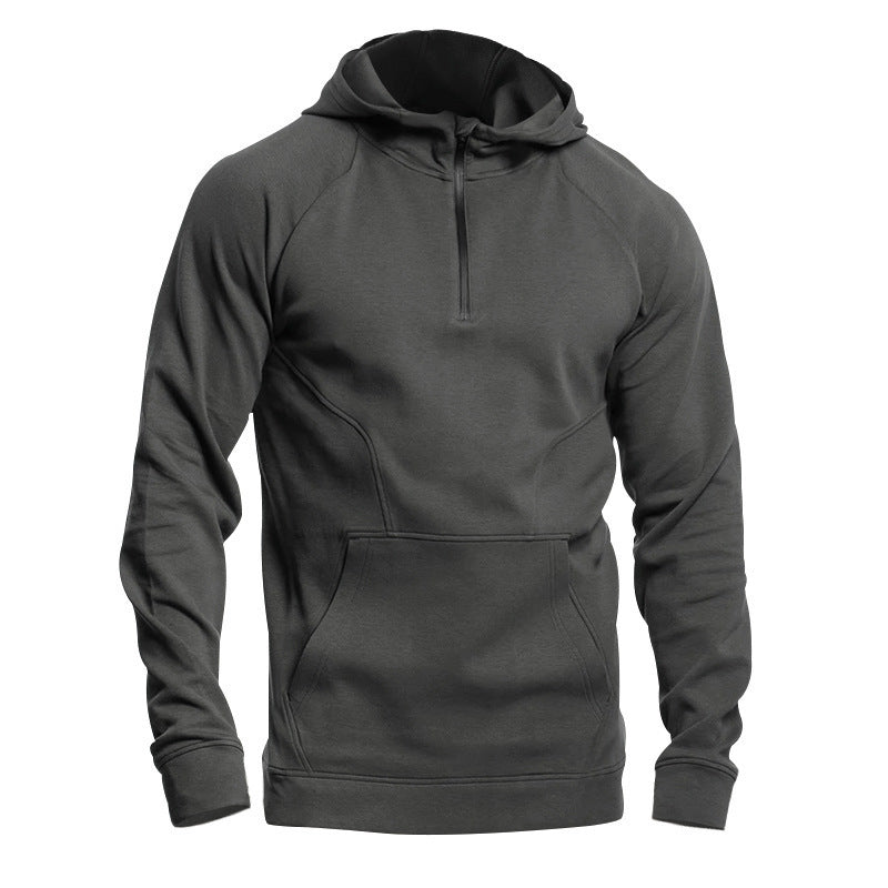 Cross-border Ebay New Long Sleeve Sweater Leisure Pullover Hooded Half Zipper Block Brushed Hoody Men Beauty hair & fashionfj