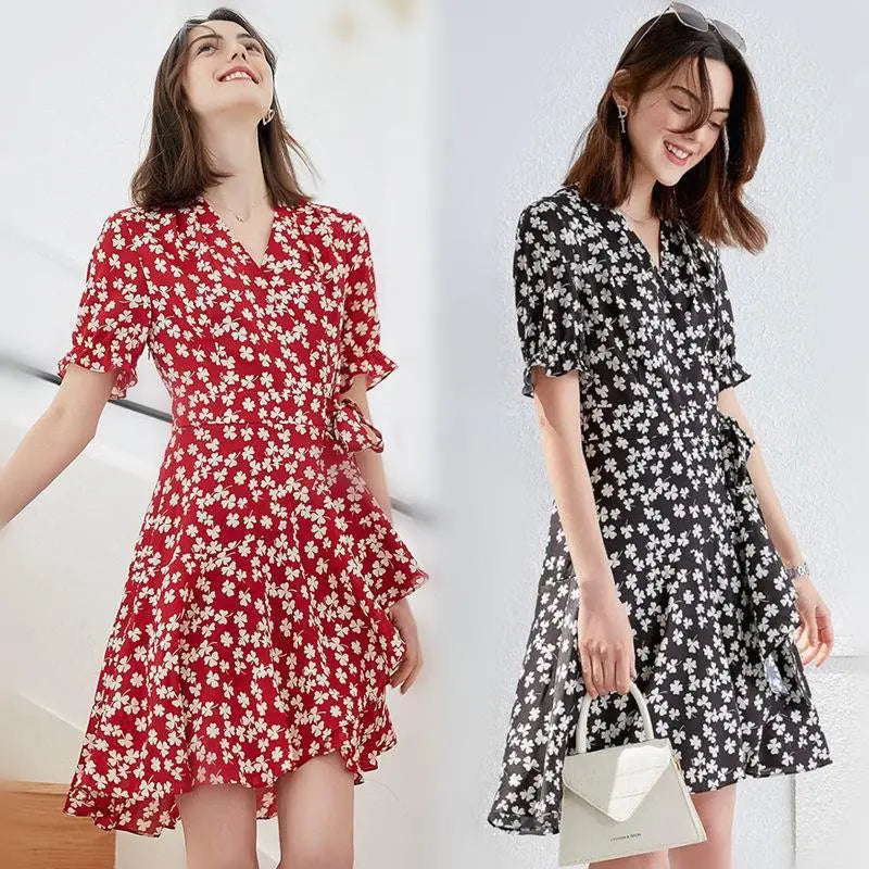 Summer New French Super Fairy Red Fairy Belly-covering Midi Dress Beauty hair & fashionfj