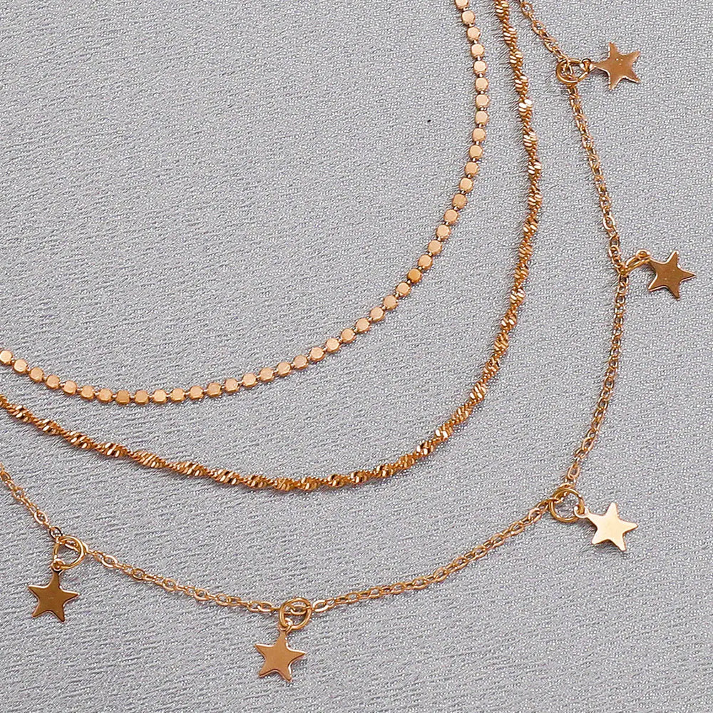 European And American Retro Metal Multilayer Star Clavicle Chain Beauty hair & fashionfj