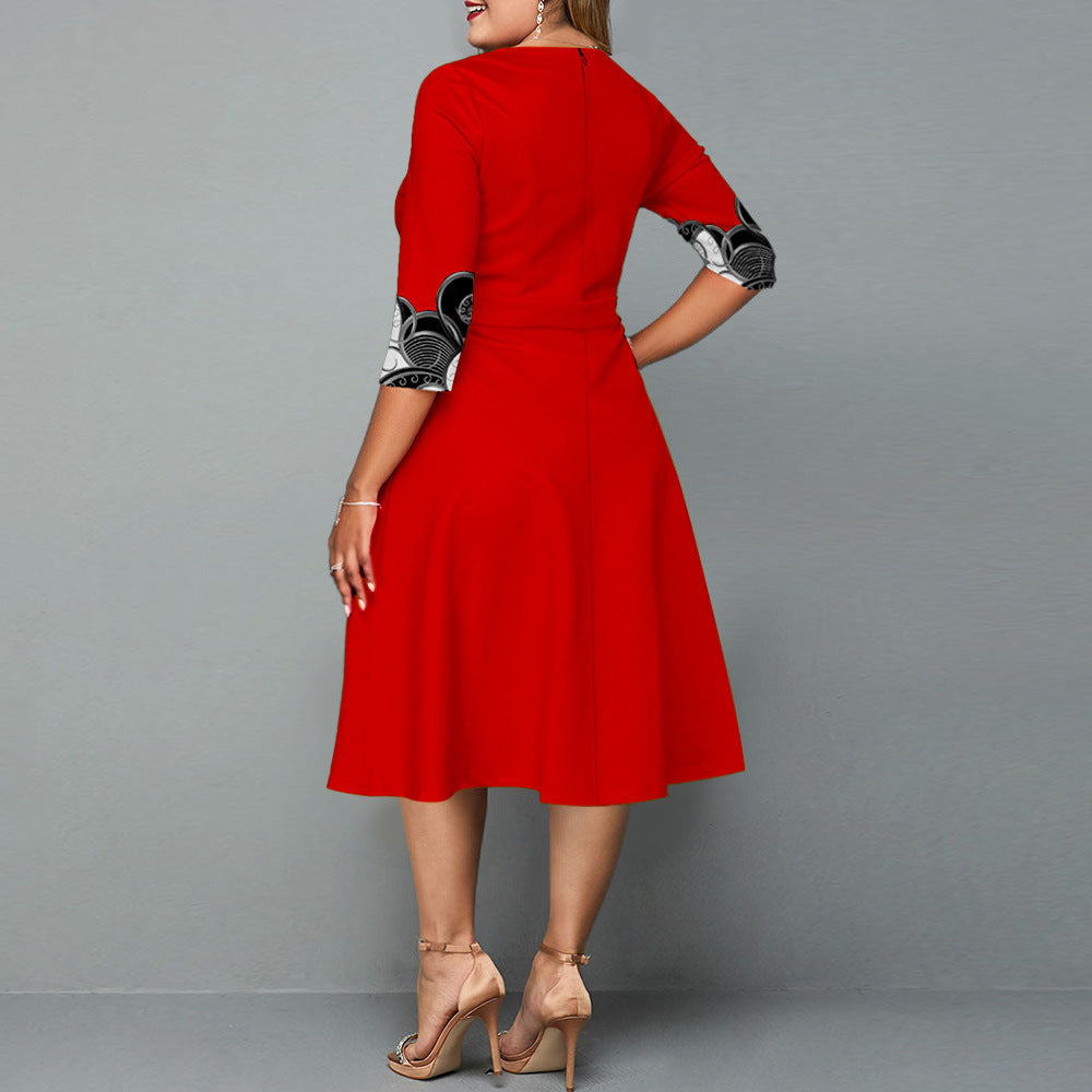 Elegant Temperament Hedging Print Midi Dress Beauty hair & fashionfj