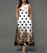 Black and White Color Block Floral Print Maxi Dress Beauty hair & fashionfj