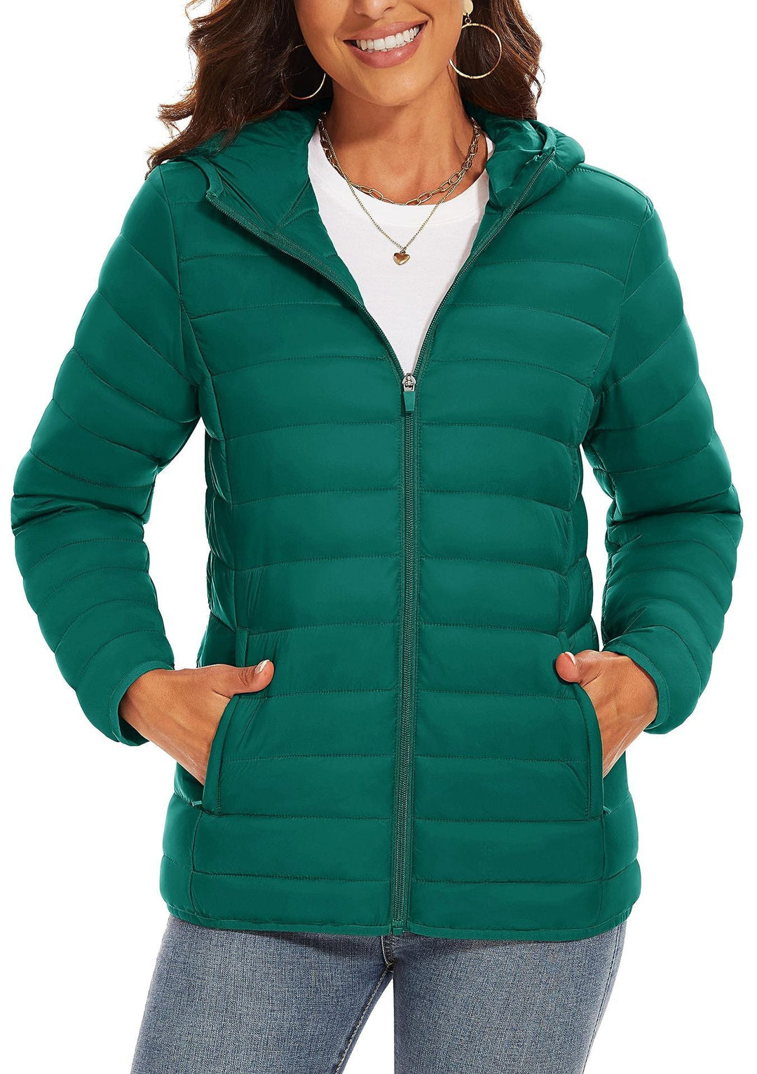 Hooded Down Jacket Zipper Winter Warm Coat Jacket Beauty hair & fashionfj