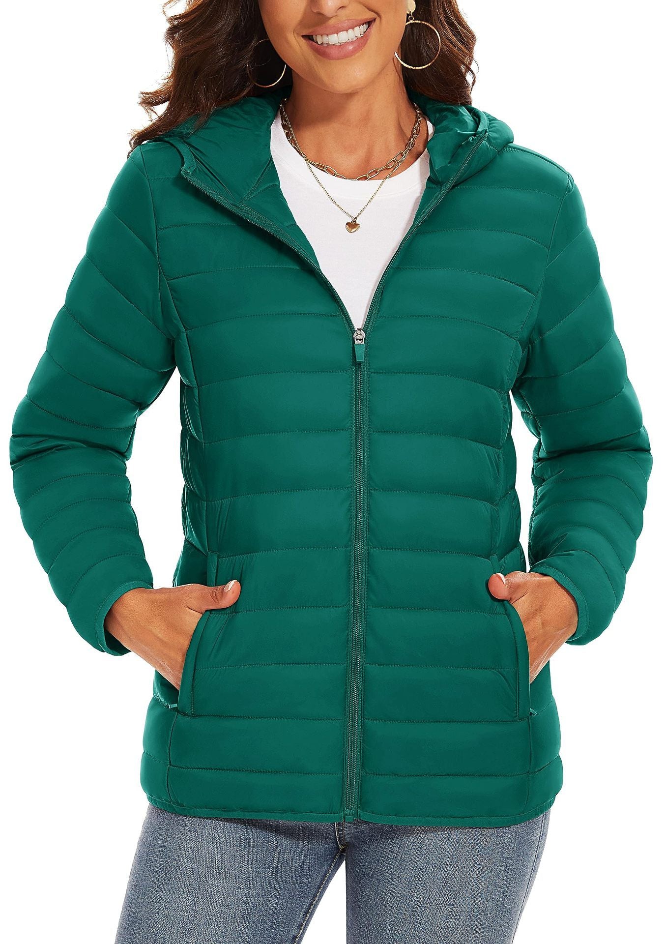 Hooded Down Jacket Zipper Winter Warm Coat Jacket Beauty hair & fashionfj