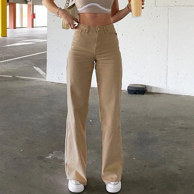 Washed Fashion Straight Jeans Women's Mid Waist Beauty hair & fashionfj