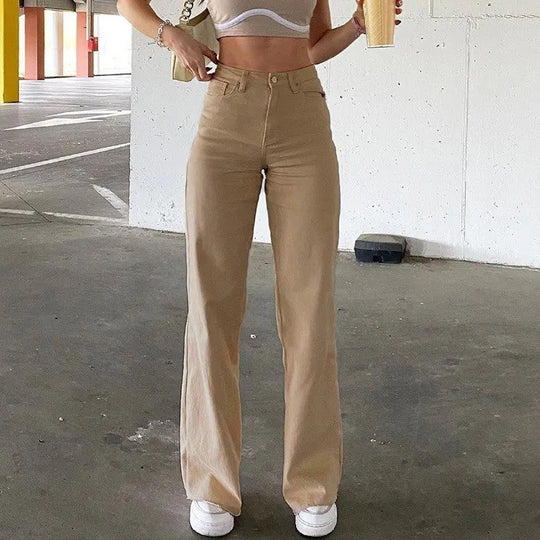 Washed Fashion Straight Jeans Women's Mid Waist Beauty hair & fashionfj