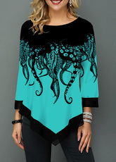 Printed stitching cropped sleeve T-shirt Beauty hair & fashionfj