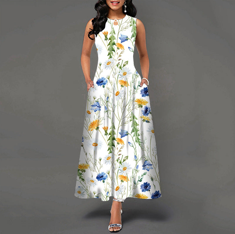 Black and White Color Block Floral Print Maxi Dress Beauty hair & fashionfj