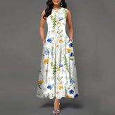 Black and White Color Block Floral Print Maxi Dress Beauty hair & fashionfj