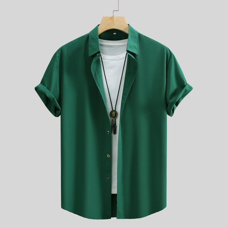 Men's Short-sleeved Shirt Solid Color Summer Beauty hair & fashionfj