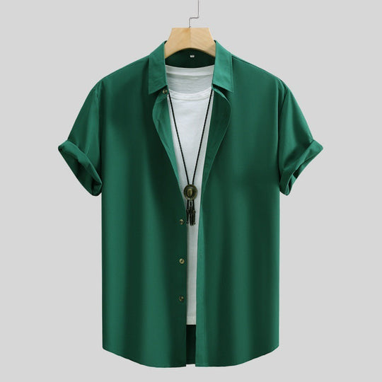 Men's Short-sleeved Shirt Solid Color Summer Beauty hair & fashionfj