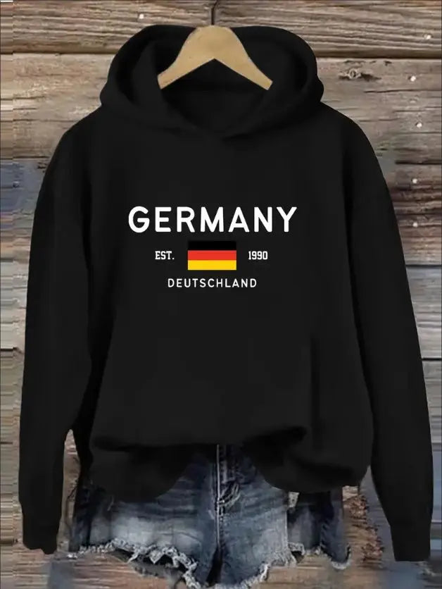 Cozy Germany Print Hoodie - Fashion Hoodies For Women - Soft Casual Long Sleeve Sweatshirt For Fall And Winter Seasons, Comfortable Women's Clothing With Relaxed Fit Beauty hair & fashionfj