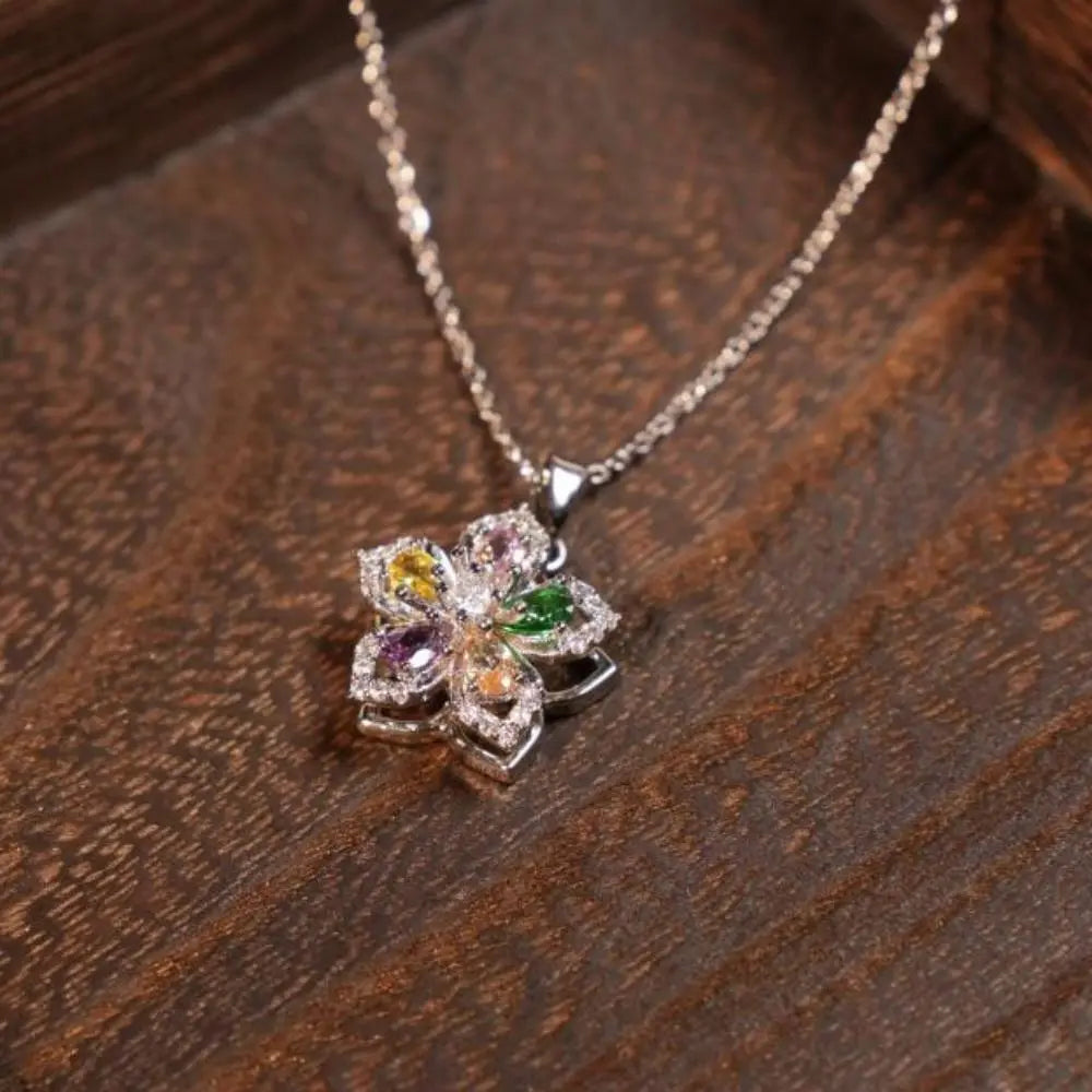 Glistening Floral Gold Necklace Sparkling Zircon Flower Pendant Chic Daily Wear Jewelry Gold Green White Purple Red Mixed-Color Beauty hair & fashionfj