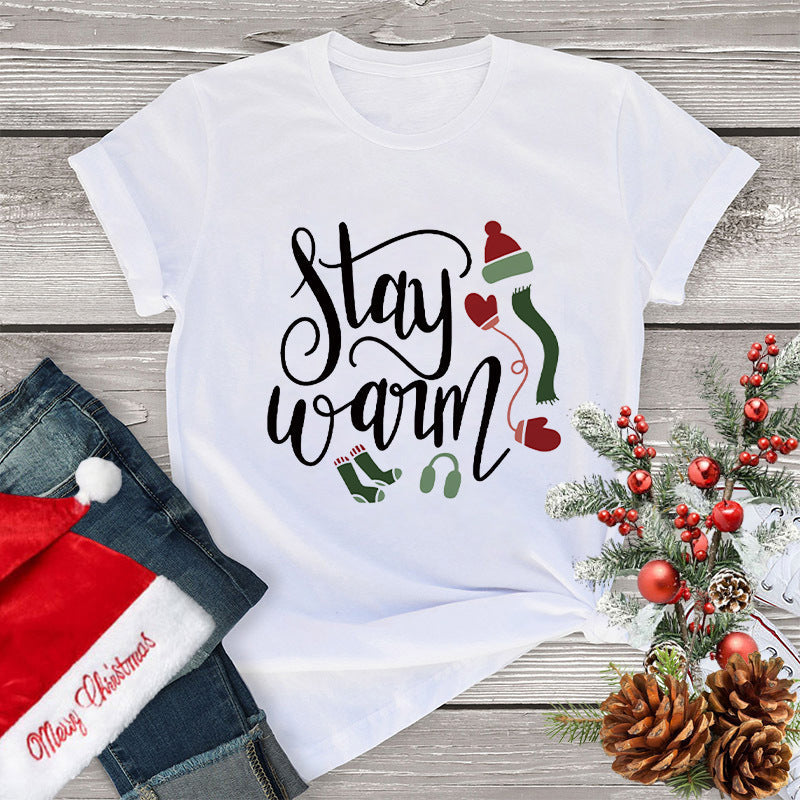 Women's Clothing Fashion Christmas Holiday Party T-shirt Loose Merry Christmas Casual Beauty hair & fashionfj