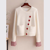 White Knitted Fabric Cardigan Sweater For Women Beauty hair & fashionfj