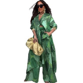 Elegant Sexy Fashion Print Top Wide Leg Pants Two-piece Set Beauty hair & fashionfj