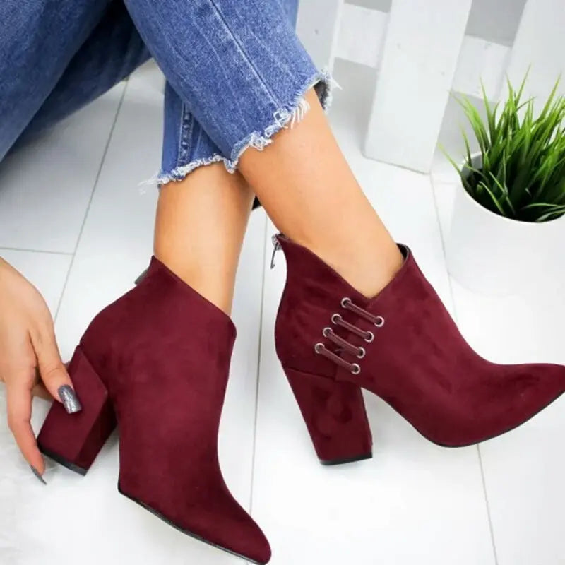 Fashion Ankle Boots Women Pointed-toe Zipper Shoes Lady Beauty hair & fashionfj