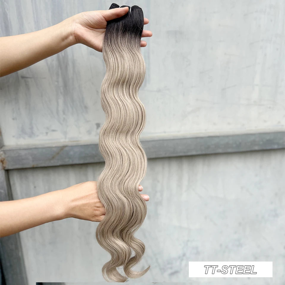 30Inches Red Burgundy High Temperature Soft Sliver White 613 Natural Fiber Hair Extensions GREY Bio Body Wave Hair Weave Bundles
