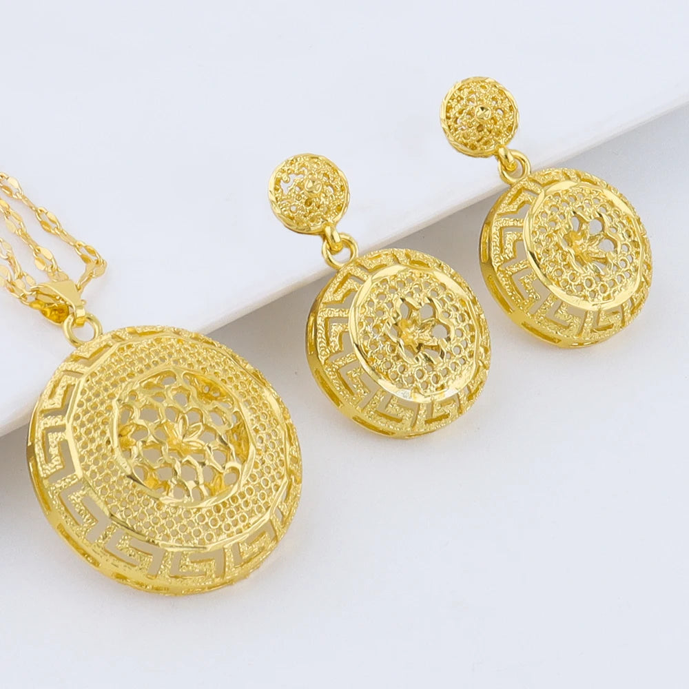 Dubai 24k Gold Plated Jewelry Sets for Women Indian Bridal Costume Necklace Earrings Sets Nigerian Wedding Party Gifts
