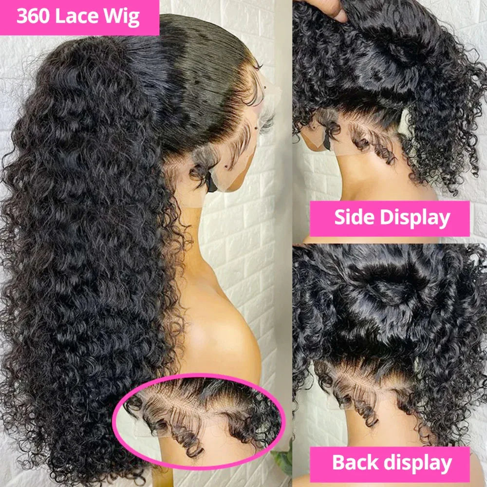 250 Density Invisible Strap 360 Full Hd Glueless Wig 30 Inch Water Wave Lace Front Human Hair Wig Deep Curly Wave Frontal Wig Beauty hair & fashionfj