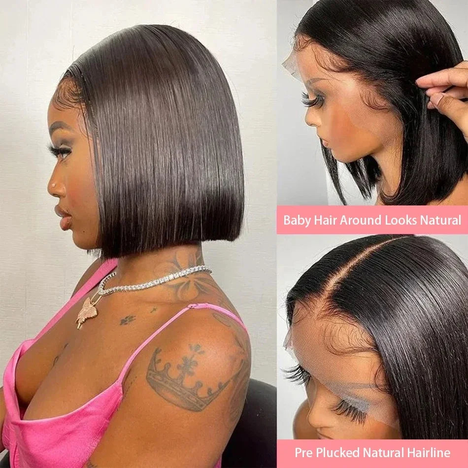 Brazilian 250% Short Bob Wig 13x4 HD Transparent Lace Front Bone Straight Lace Frontal Wig Human Hair 4x4 Closure Wigs For Women