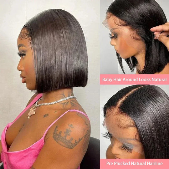 Brazilian 250% Short Bob Wig 13x4 HD Transparent Lace Front Bone Straight Lace Frontal Wig Human Hair 4x4 Closure Wigs For Women