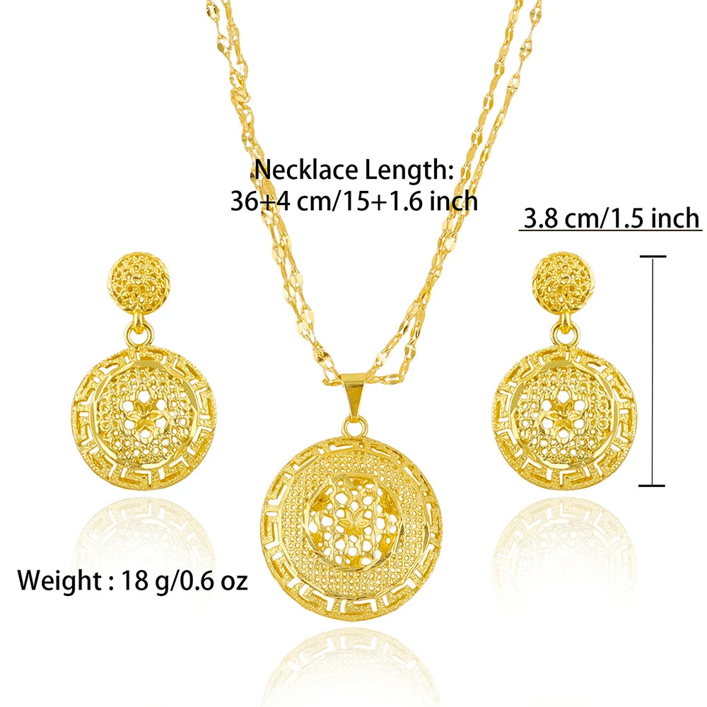 Dubai 24k Gold Plated Jewelry Sets for Women Indian Bridal Costume Necklace Earrings Sets Nigerian Wedding Party Gifts