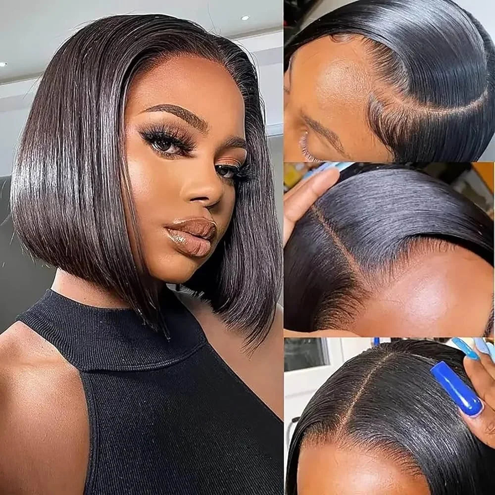 Brazilian 250% Short Bob Wig 13x4 HD Transparent Lace Front Bone Straight Lace Frontal Wig Human Hair 4x4 Closure Wigs For Women