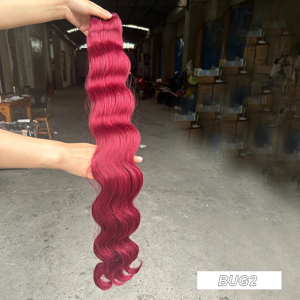 30Inches Red Burgundy High Temperature Soft Sliver White 613 Natural Fiber Hair Extensions GREY Bio Body Wave Hair Weave Bundles