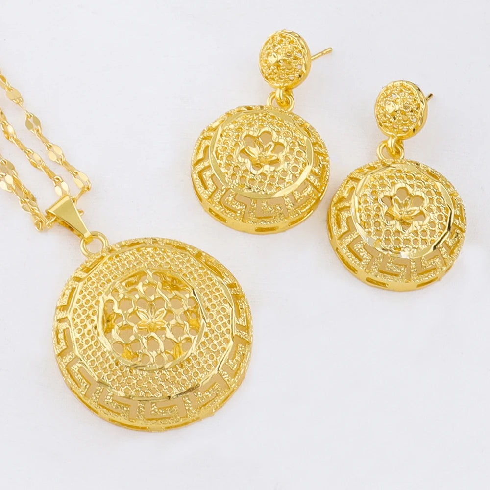 Dubai 24k Gold Plated Jewelry Sets for Women Indian Bridal Costume Necklace Earrings Sets Nigerian Wedding Party Gifts