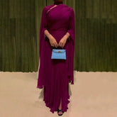 Sharon Said Dubai Fuchsia High-Neck Evening Dresses with Chiffon Long Sleeves for Women Wedding Formal Gown SF085 Customized Beauty hair & fashionfj