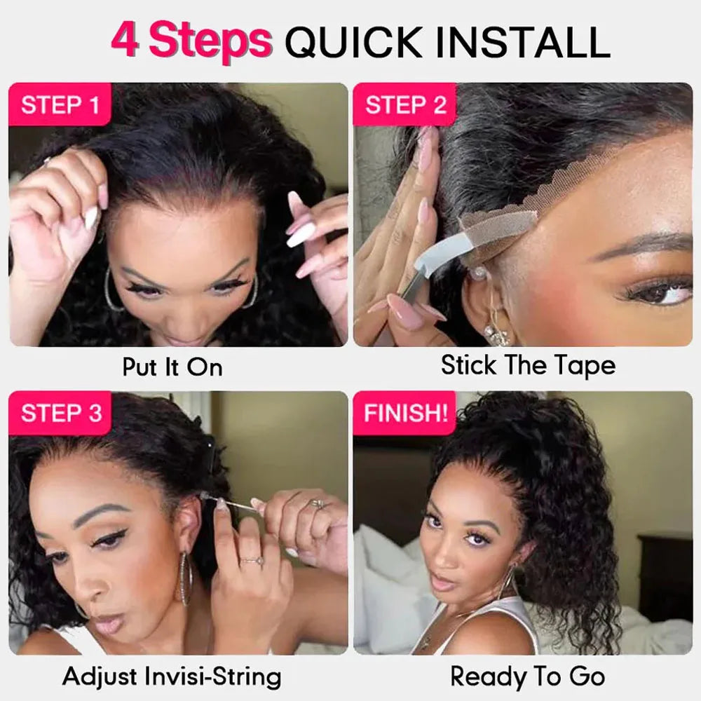 250 Density Invisible Strap 360 Full Hd Glueless Wig 30 Inch Water Wave Lace Front Human Hair Wig Deep Curly Wave Frontal Wig Beauty hair & fashionfj