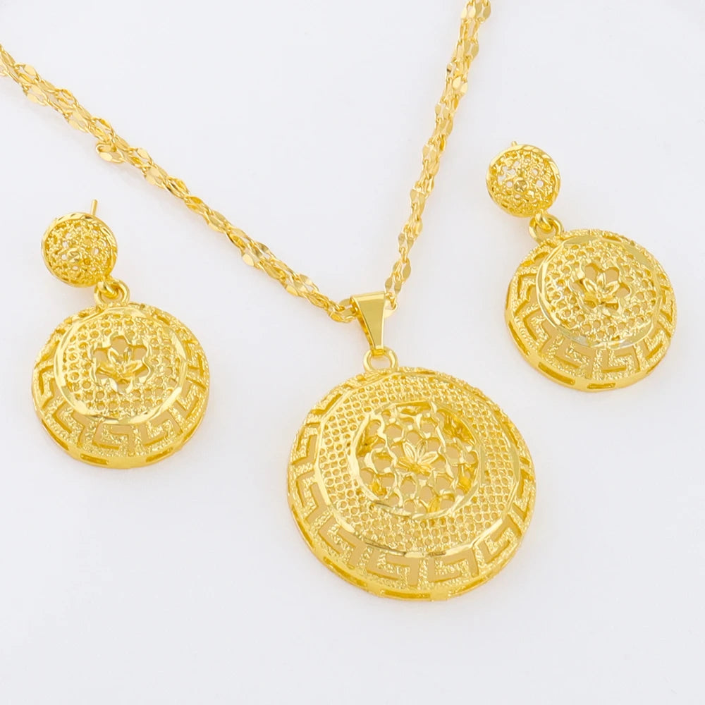 Dubai 24k Gold Plated Jewelry Sets for Women Indian Bridal Costume Necklace Earrings Sets Nigerian Wedding Party Gifts