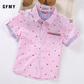GFMY Hot Sale Children Shirts Blouse Casual Solid Cotton Short-sleeved Boys shirts For 2-14 Years Ribbon Decoration Baby shirts Beauty hair & fashionfj