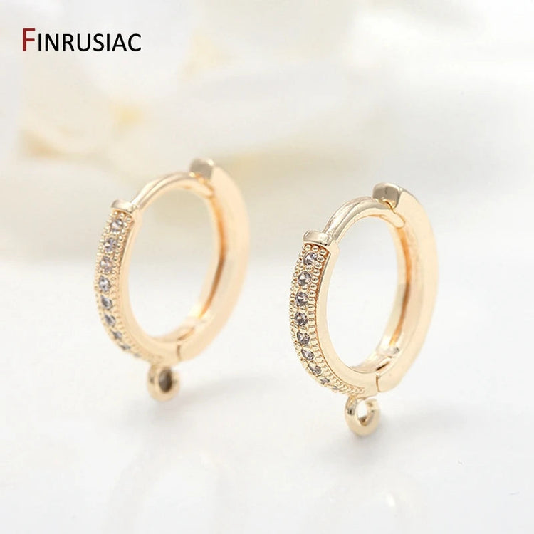 Earring Making Supplies 14k Gold Plated Inlaid Zircon Hoop Earrings Hooks Earring Clasps Accessories Handmade DIY Jewellery Beauty hair & fashionfj