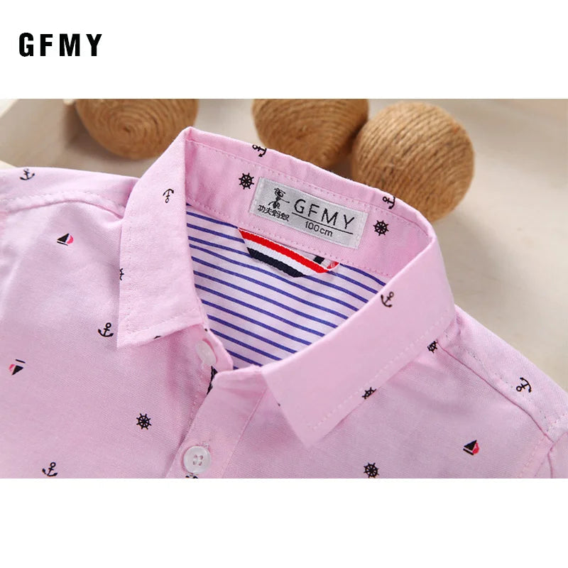 GFMY Hot Sale Children Shirts Blouse Casual Solid Cotton Short-sleeved Boys shirts For 2-14 Years Ribbon Decoration Baby shirts Beauty hair & fashionfj