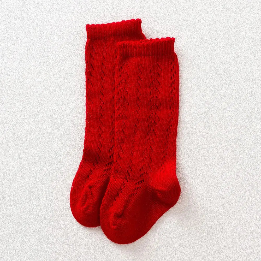 Children Socks For Girls Knitted Cotton Long Tube Socks Knee High Toddler Princess Socks Baby Summer Hollow Out Infant Socks