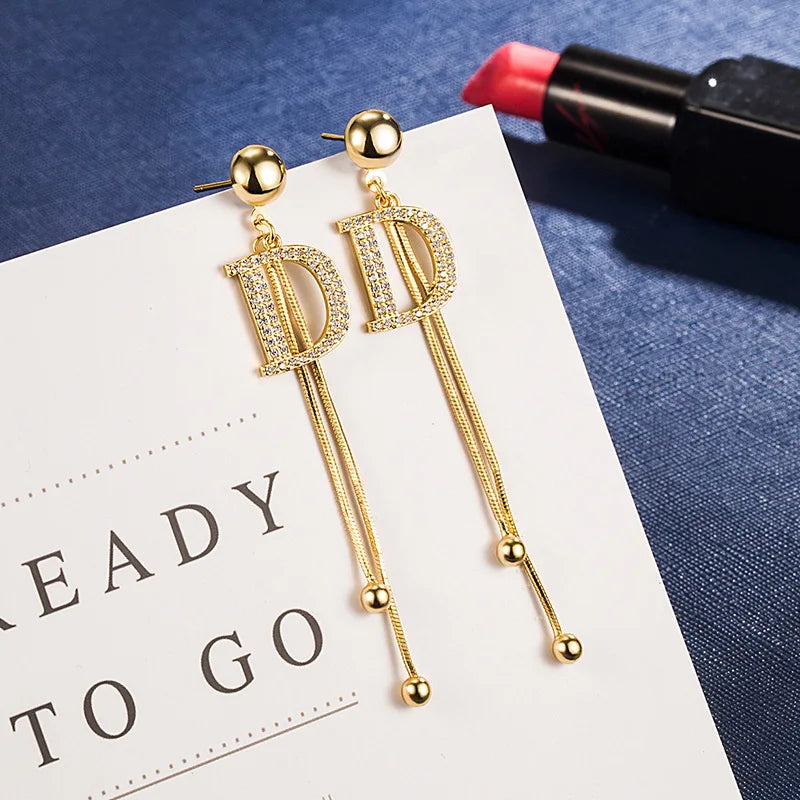 18K Gold Real Gold Earrings Fine Jewelry for Women High Quality Woman Fashion Earrings Retro Long Tassel Hollow DD Pop Earrings
