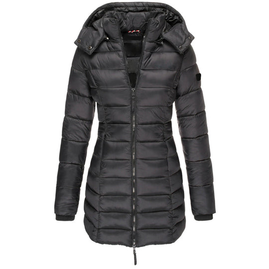 Winter Jackets for Women Zipper Hooded Cotton Padded Jackets Long Sleeve Warm Coat Slim Parka Female Portable Outwear