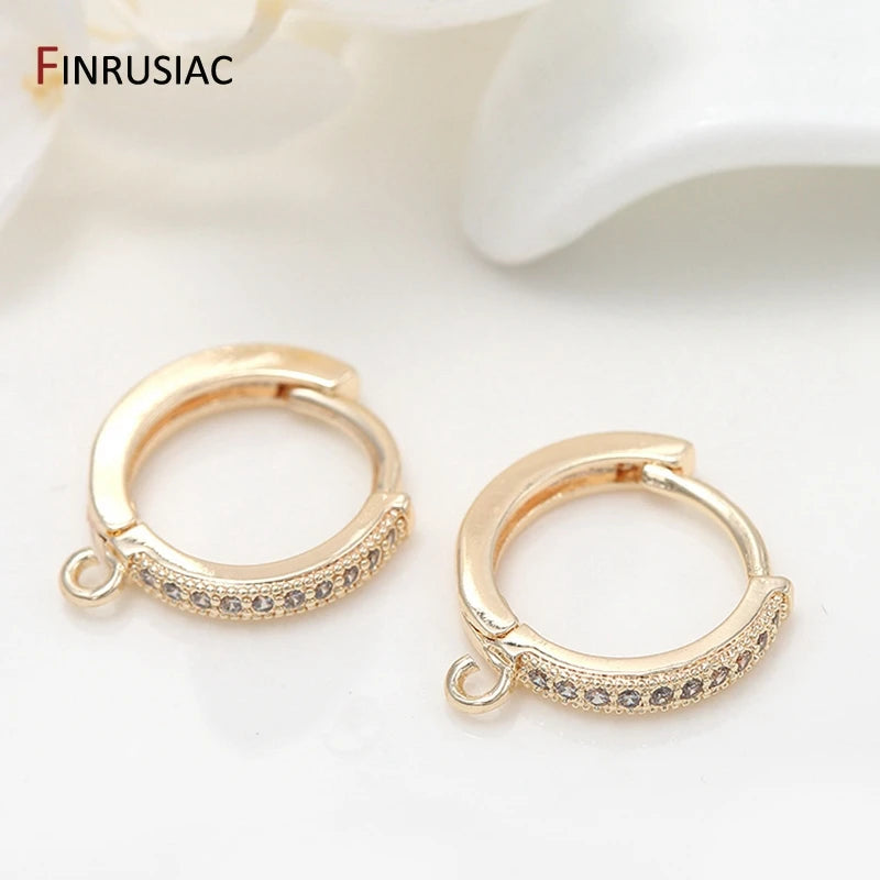 Earring Making Supplies 14k Gold Plated Inlaid Zircon Hoop Earrings Hooks Earring Clasps Accessories Handmade DIY Jewellery Beauty hair & fashionfj