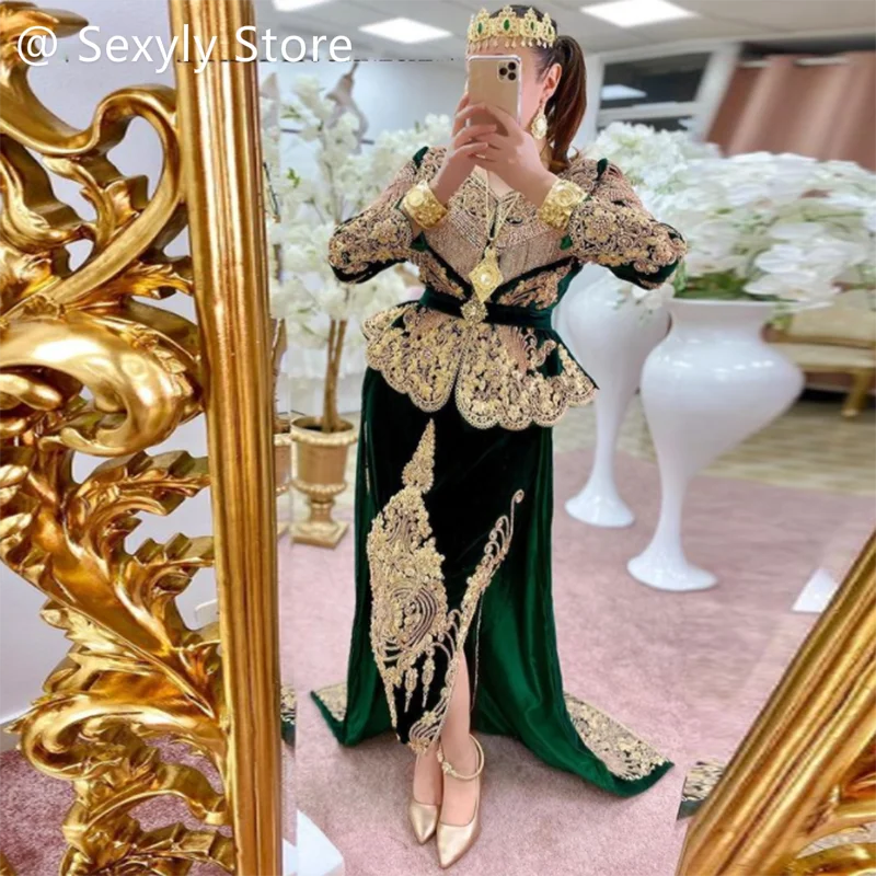 Karakou Algerian Evening Dress With Beaded Long Sleeve Velvet Muslim Prom Gown Arabic Turish Formal Robe De Mariée Customized Beauty hair & fashionfj
